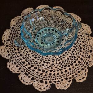 Vintage Anchor Hocking Fairfield Aqua Blue Depression Glass double-handled dish